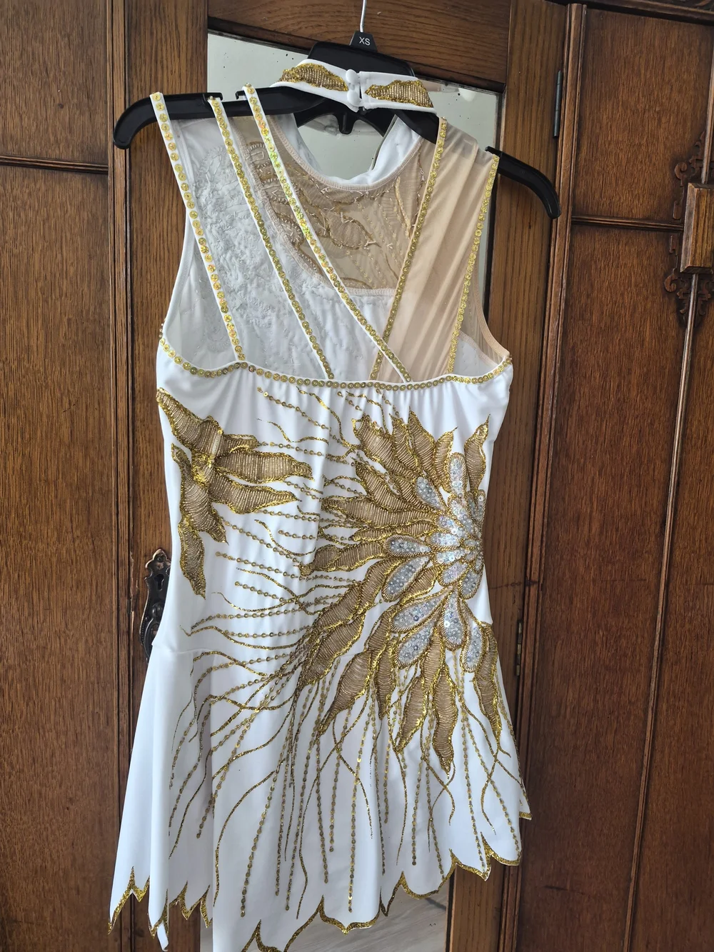 White and Gold Embellished Sleeveless Dress - Picture 2 of 4